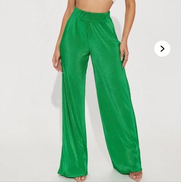 Green Wide-Leg Women's Pants - Picture 2 of 12